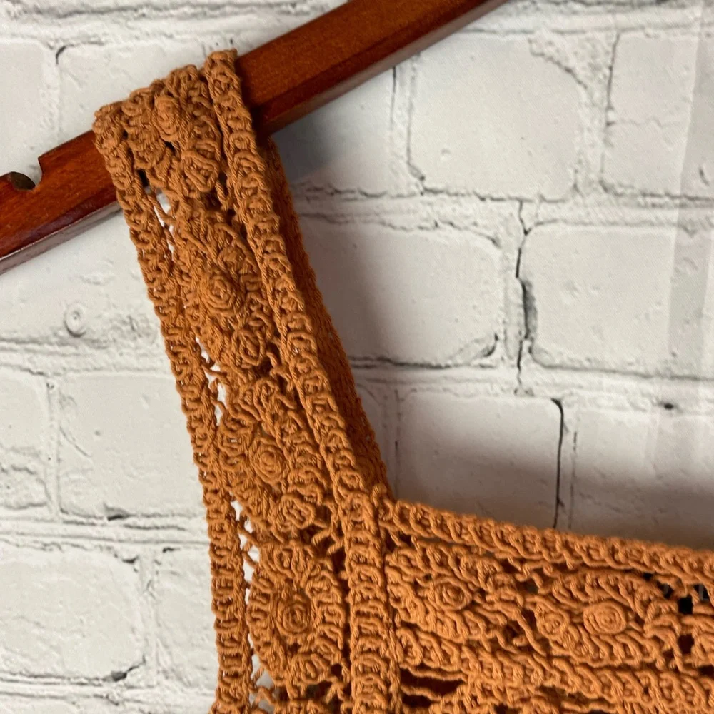 Julia by Love J Crochet Sleeveless Crop Tank Top Knit Plaid Square Neck Sweater - Picture 5 of 8
